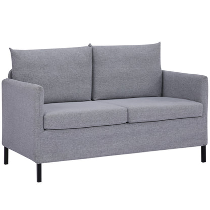 2-Seater Sofa Upholstered in Synthetic Linen Double Seater Sofa with Removable Padded Cushions, Armrests, and Steel Legs 130x67x76.5 cm Gray