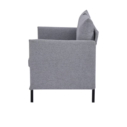 2-Seater Sofa Upholstered in Synthetic Linen Double Seater Sofa with Removable Padded Cushions, Armrests, and Steel Legs 130x67x76.5 cm Gray