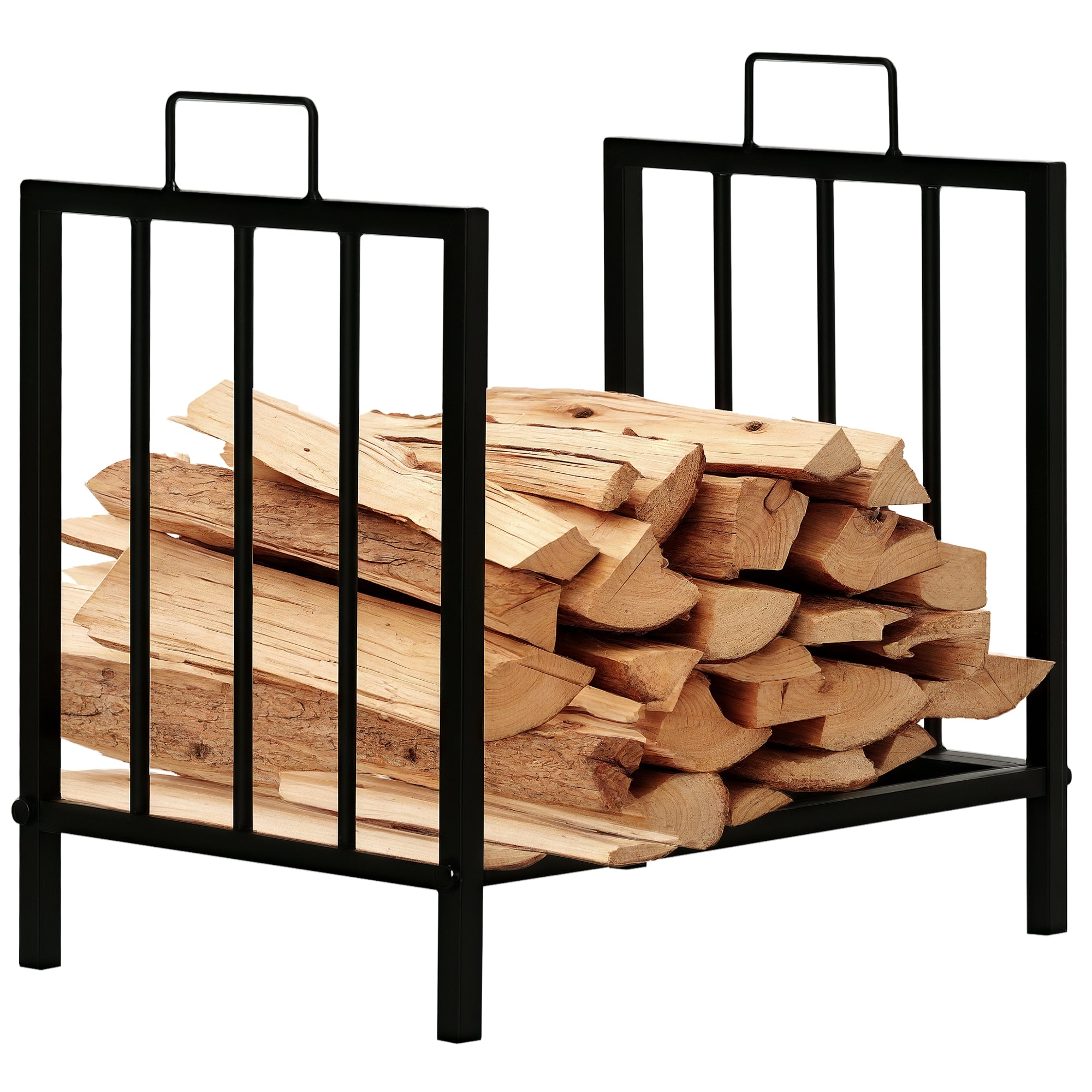 Indoor and Outdoor Metal Log Holder with 2 Handles and Raised Base for 50kg of Wood, 39x32.5x46cm, Black