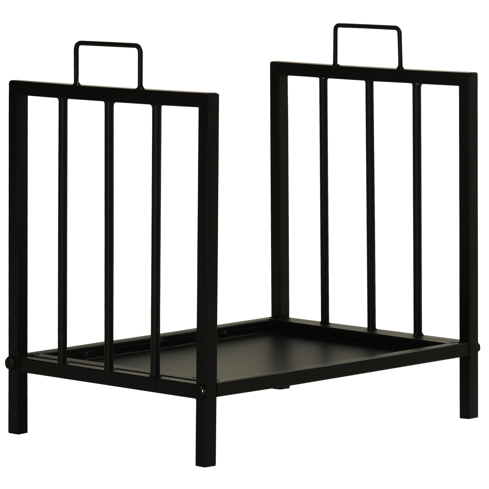 Indoor and Outdoor Metal Log Holder with 2 Handles and Raised Base for 50kg of Wood, 39x32.5x46cm, Black