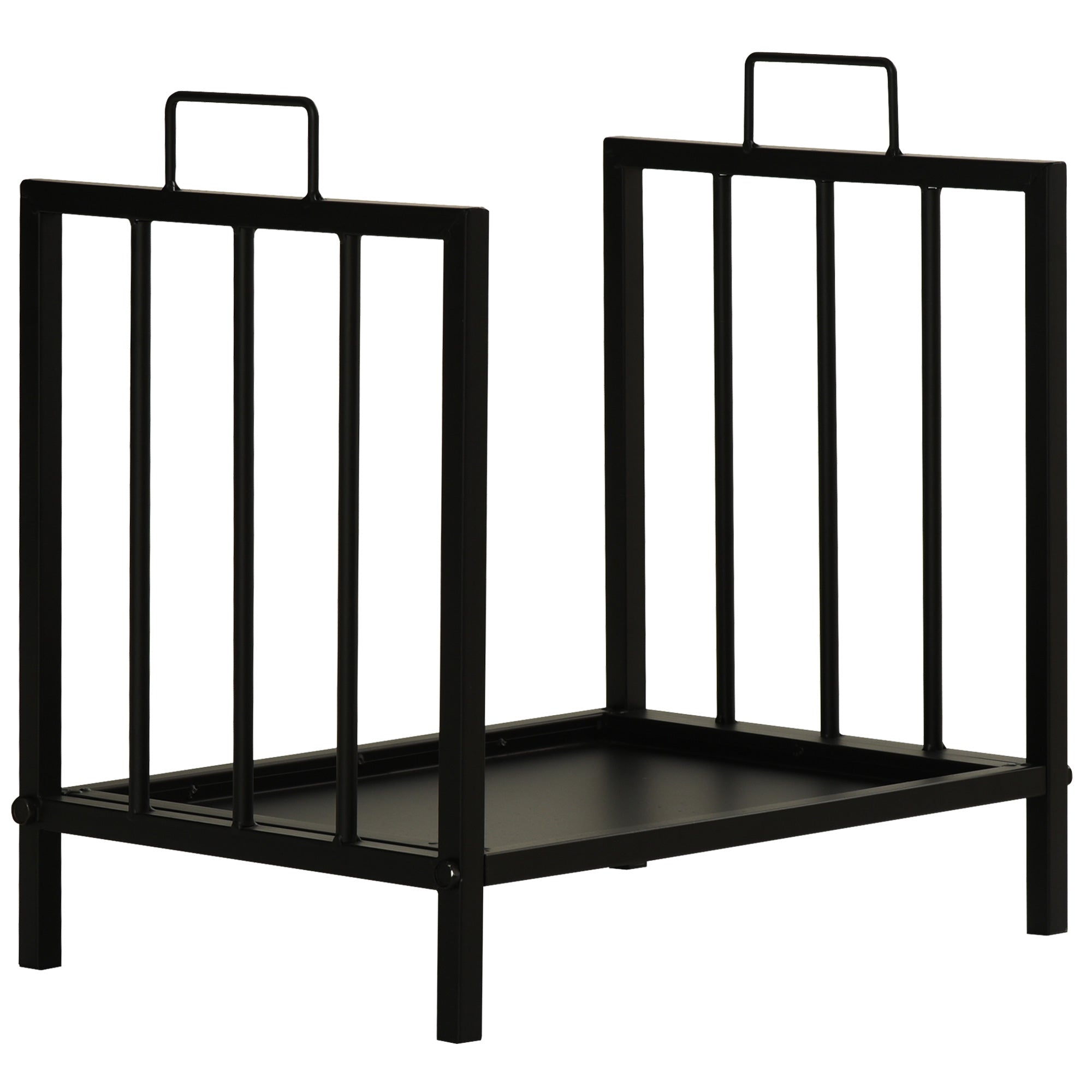 Indoor and Outdoor Metal Log Holder with 2 Handles and Raised Base for 50kg of Wood, 39x32.5x46cm, Black