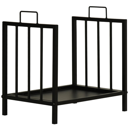 Indoor and Outdoor Metal Log Holder with 2 Handles and Raised Base for 50kg of Wood, 39x32.5x46cm, Black
