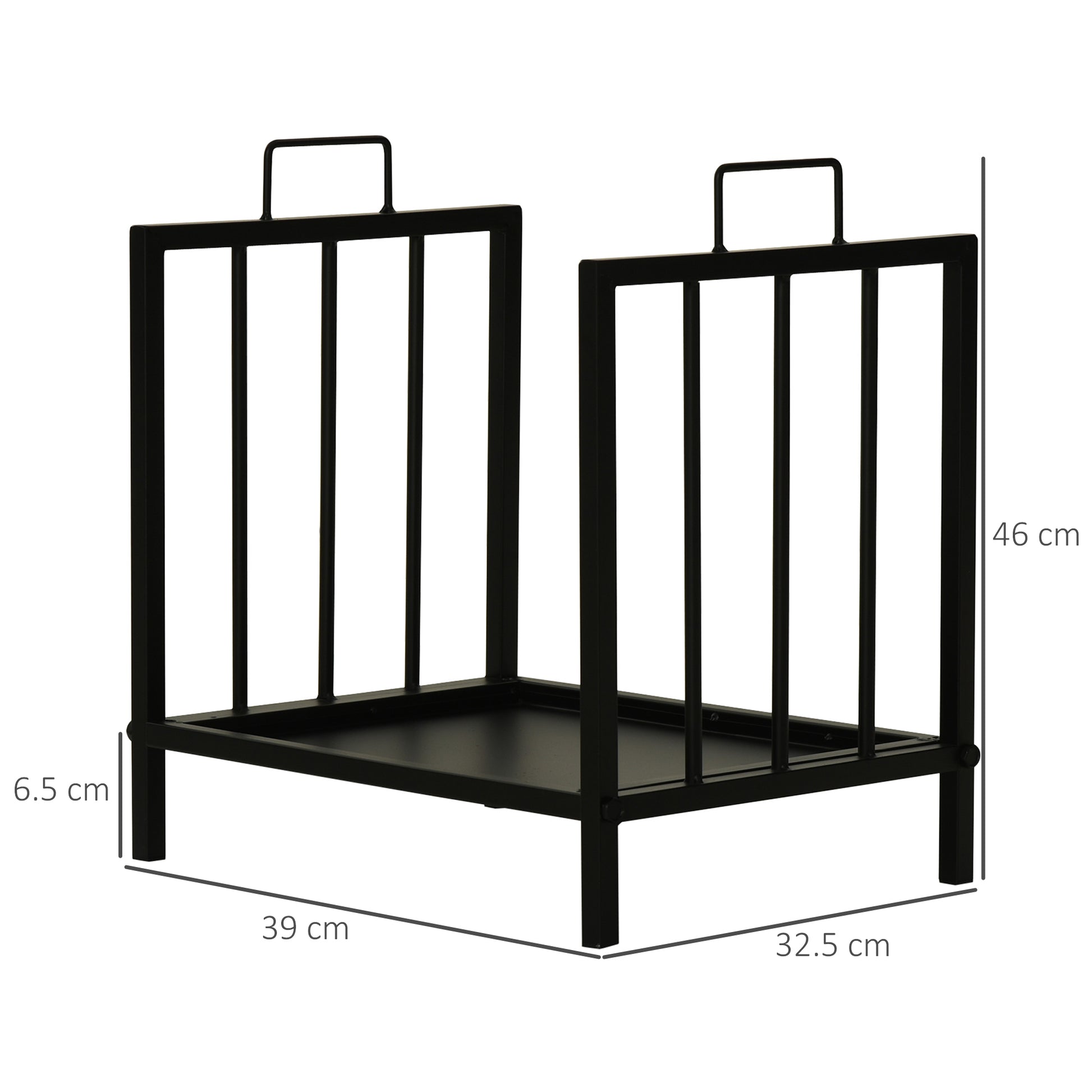 Indoor and Outdoor Metal Log Holder with 2 Handles and Raised Base for 50kg of Wood, 39x32.5x46cm, Black