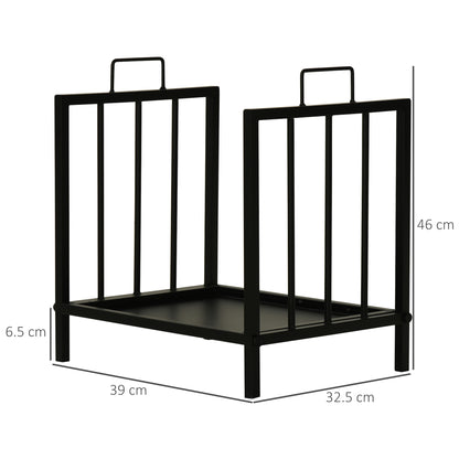 Indoor and Outdoor Metal Log Holder with 2 Handles and Raised Base for 50kg of Wood, 39x32.5x46cm, Black