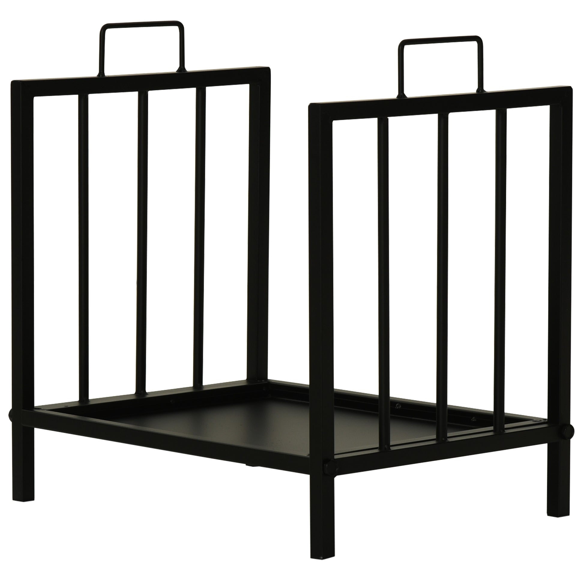 Indoor and Outdoor Metal Log Holder with 2 Handles and Raised Base for 50kg of Wood, 39x32.5x46cm, Black