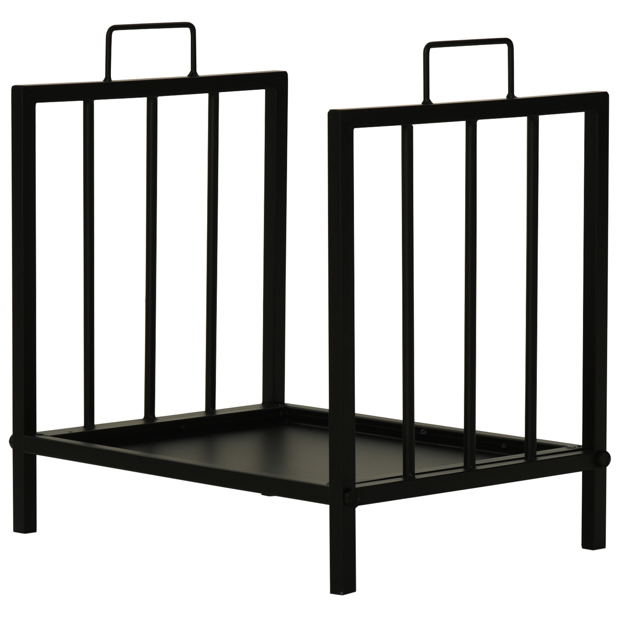 Indoor and Outdoor Metal Log Holder with 2 Handles and Raised Base for 50kg of Wood, 39x32.5x46cm, Black