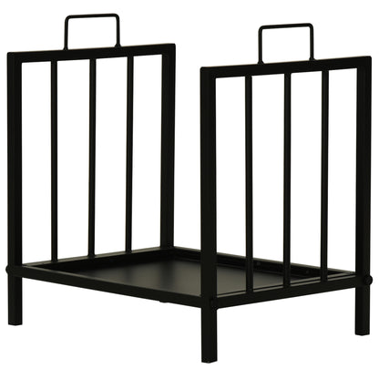 Indoor and Outdoor Metal Log Holder with 2 Handles and Raised Base for 50kg of Wood, 39x32.5x46cm, Black