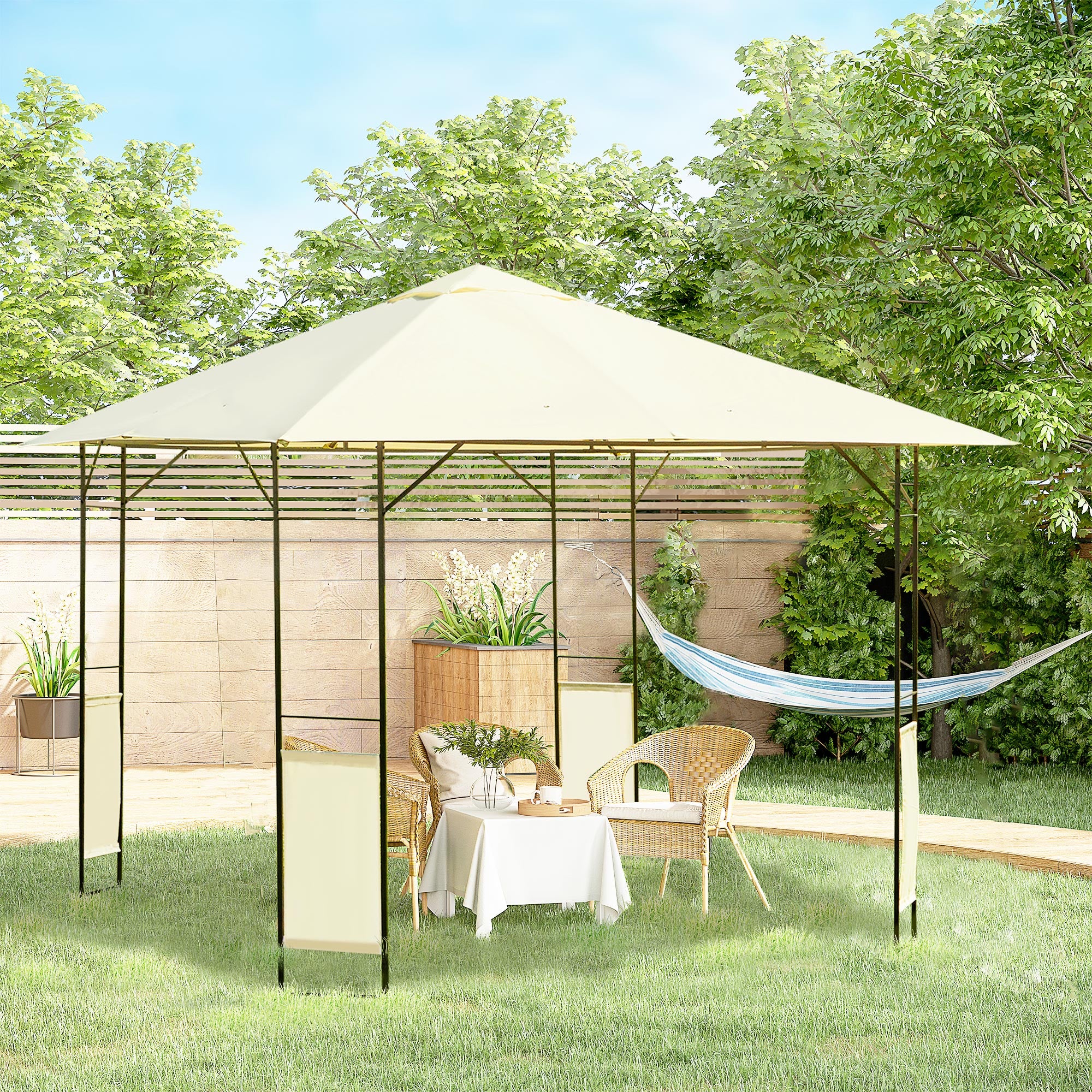 Garden Gazebo 3x3x2.6 m Outdoor Pavilion with Steel Frame and 8 Waterproof Drainage Holes Cream