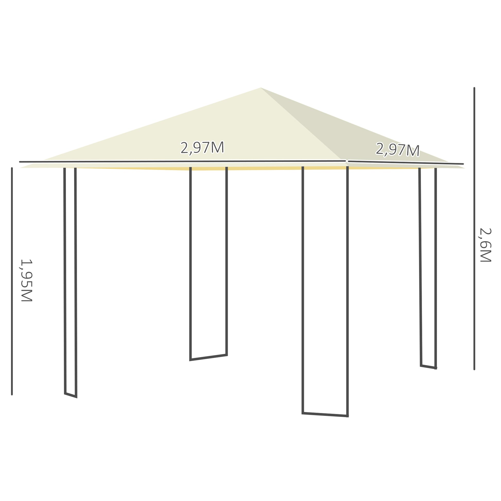 Garden Gazebo 3x3x2.6 m Outdoor Pavilion with Steel Frame and 8 Waterproof Drainage Holes Cream