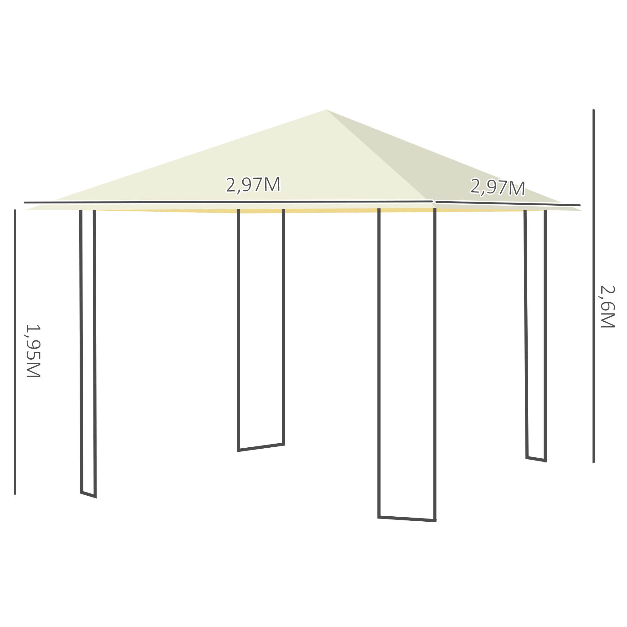 Garden Gazebo 3x3x2.6 m Outdoor Pavilion with Steel Frame and 8 Waterproof Drainage Holes Cream