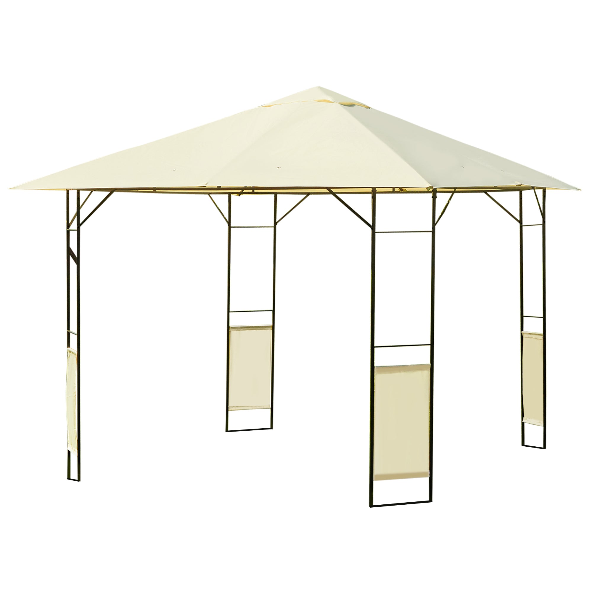 Garden Gazebo 3x3x2.6 m Outdoor Pavilion with Steel Frame and 8 Waterproof Drainage Holes Cream
