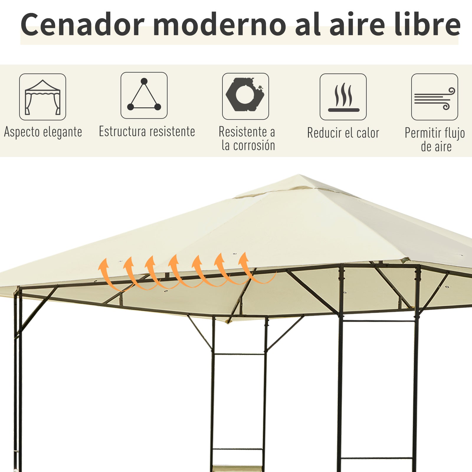 Garden Gazebo 3x3x2.6 m Outdoor Pavilion with Steel Frame and 8 Waterproof Drainage Holes Cream