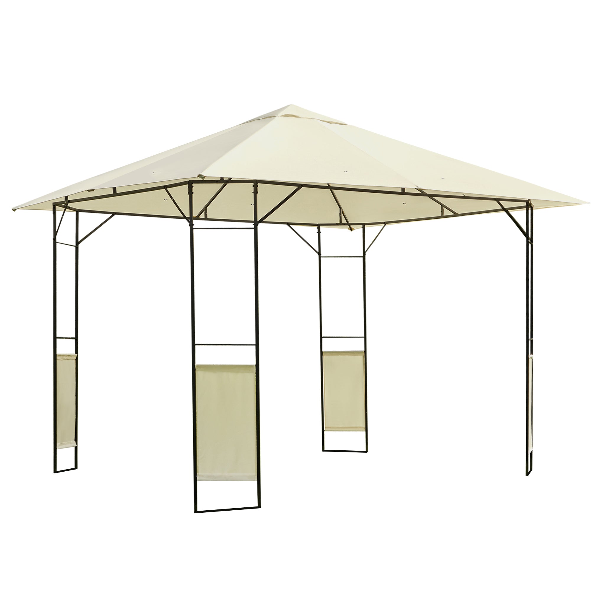 Garden Gazebo 3x3x2.6 m Outdoor Pavilion with Steel Frame and 8 Waterproof Drainage Holes Cream