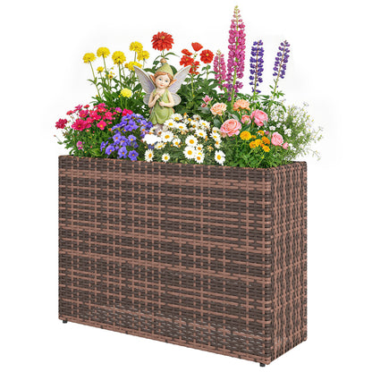 Raised Planter with Adjustable Feet for Terrace & Balcony — PE Rattan, Freestanding Steel Frame with Removable Liner, Brown