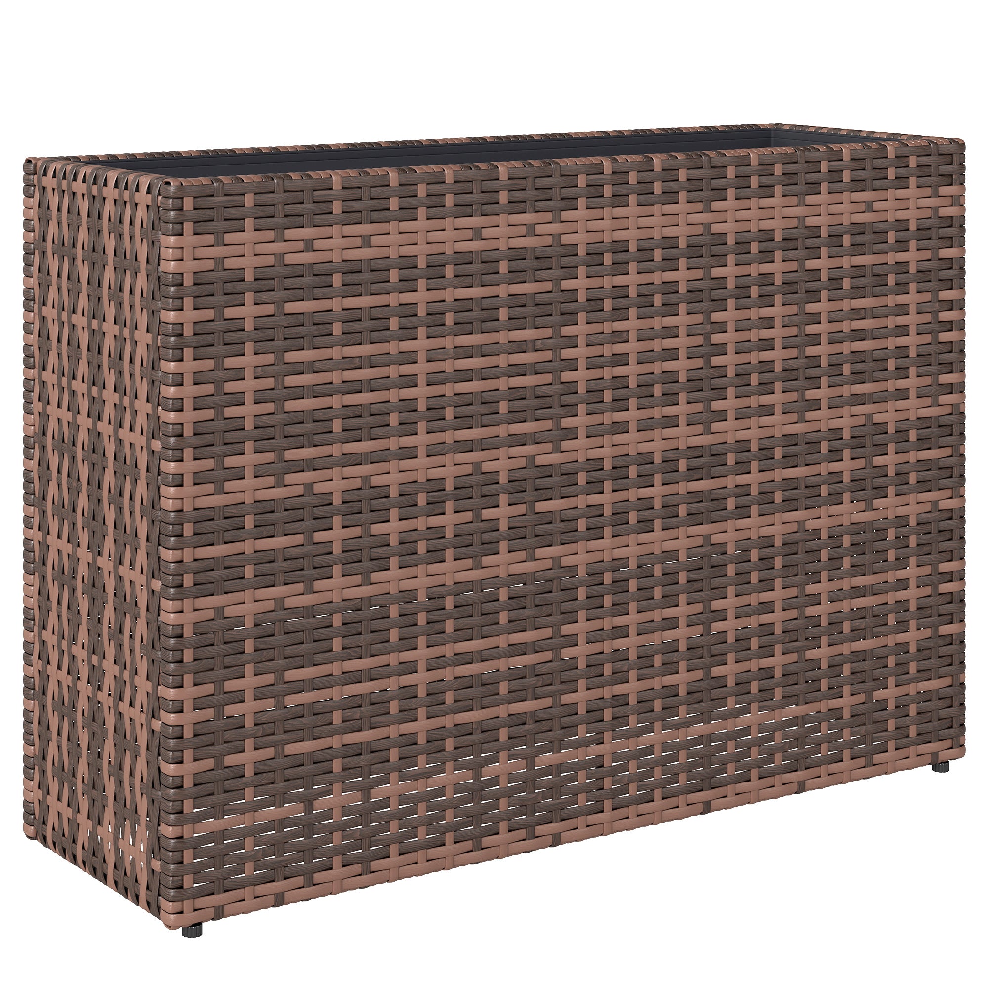 Raised Planter with Adjustable Feet for Terrace & Balcony — PE Rattan, Freestanding Steel Frame with Removable Liner, Brown
