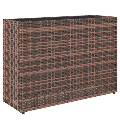 Raised Planter with Adjustable Feet for Terrace & Balcony — PE Rattan, Freestanding Steel Frame with Removable Liner, Brown