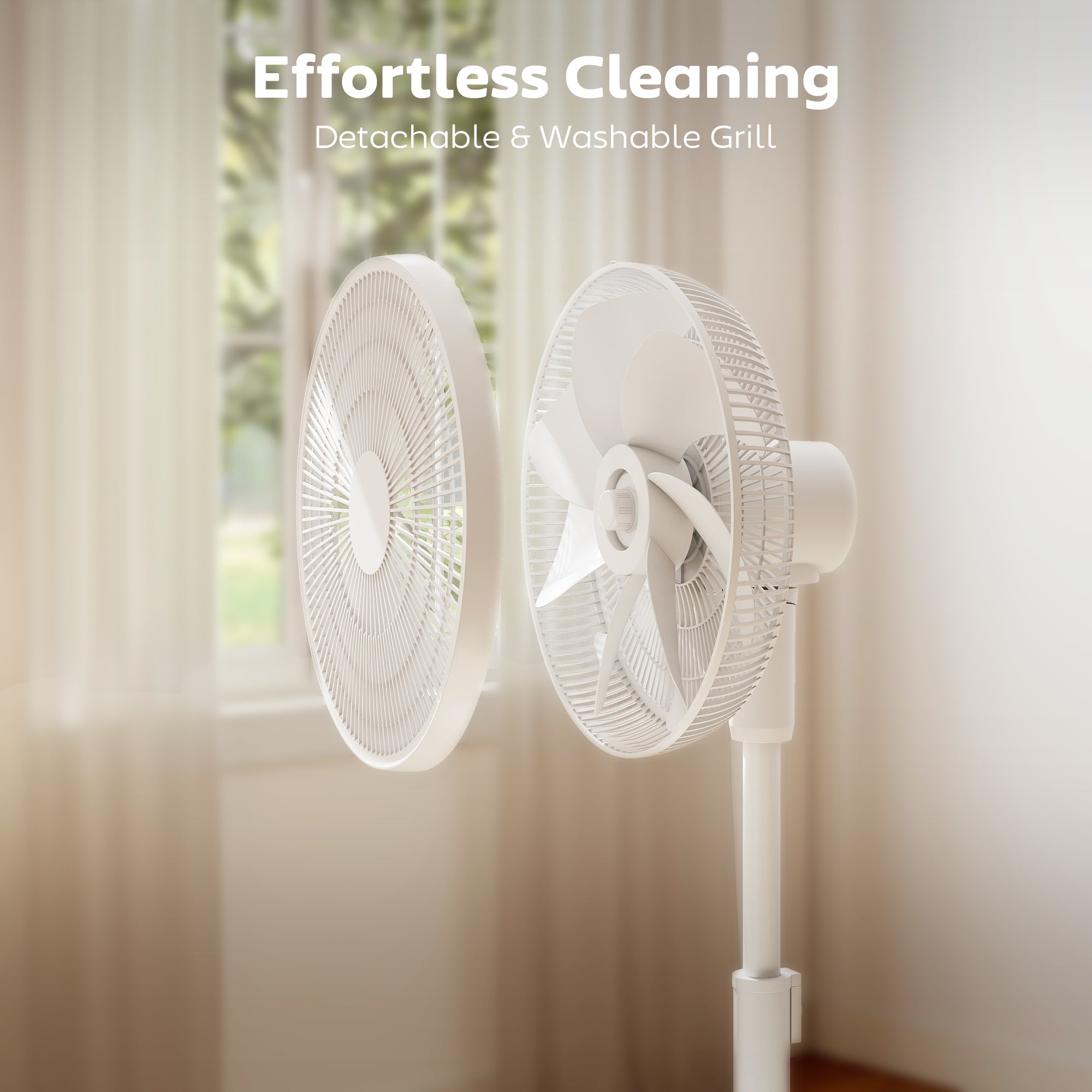 15.4 in Pedestal Fan — 12 Speeds, 4 Modes, 9H Timer, 120° Oscillation, Height Adjustable, Magnetic Remote, White