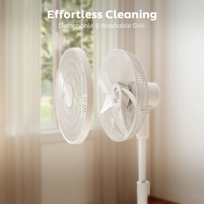 15.4 in Pedestal Fan — 12 Speeds, 4 Modes, 9H Timer, 120° Oscillation, Height Adjustable, Magnetic Remote, White