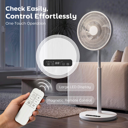 15.4 in Pedestal Fan — 12 Speeds, 4 Modes, 9H Timer, 120° Oscillation, Height Adjustable, Magnetic Remote, White