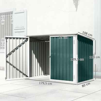 Lockable Steel Bin Storage Box for 2 Bins – Double Doors & Gas-Lift Lid, Ventilated, Green (179.5 x 108 x 129.5/113 cm)