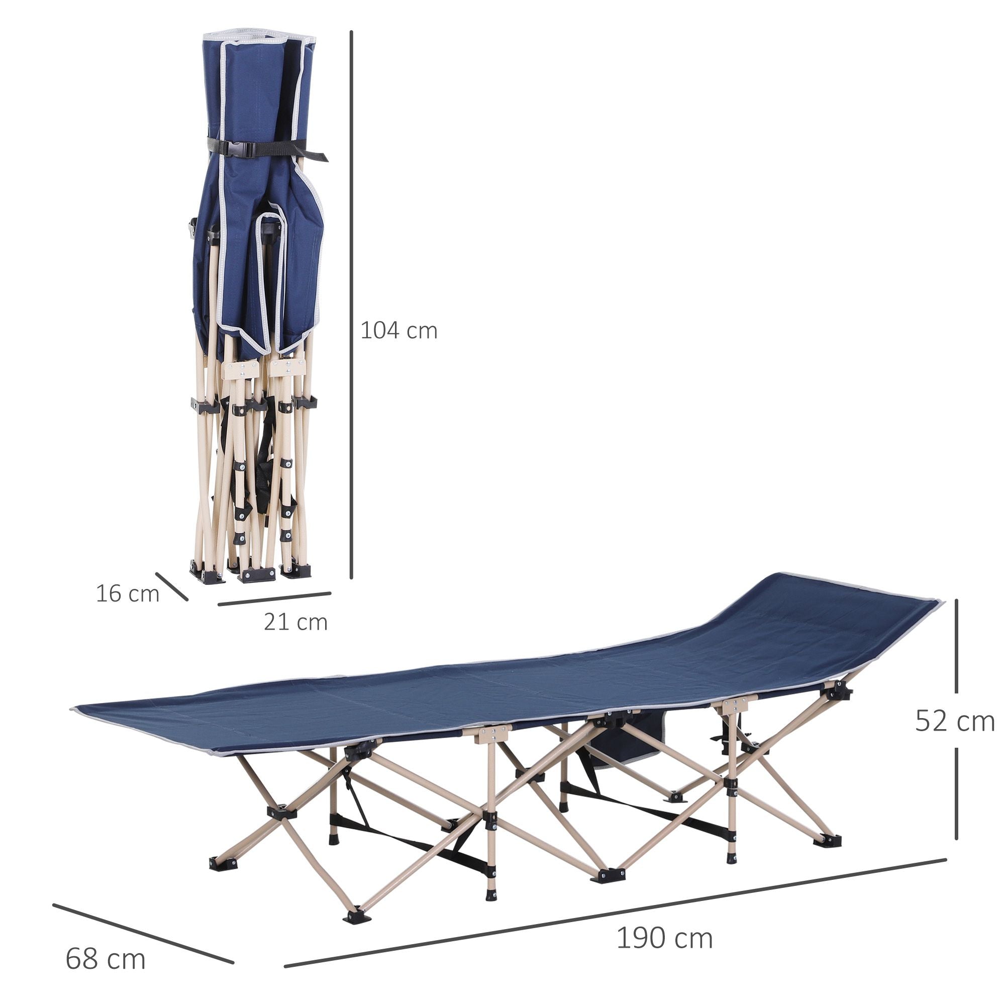 Folding Camp Bed Camping Bed with Carry Bag 190 x 68 x 52 cm Camp Bed up to 150 kg Guest Bed for Adults Folding Bed for Indoor, Outdoor, Garden Camping in Blue