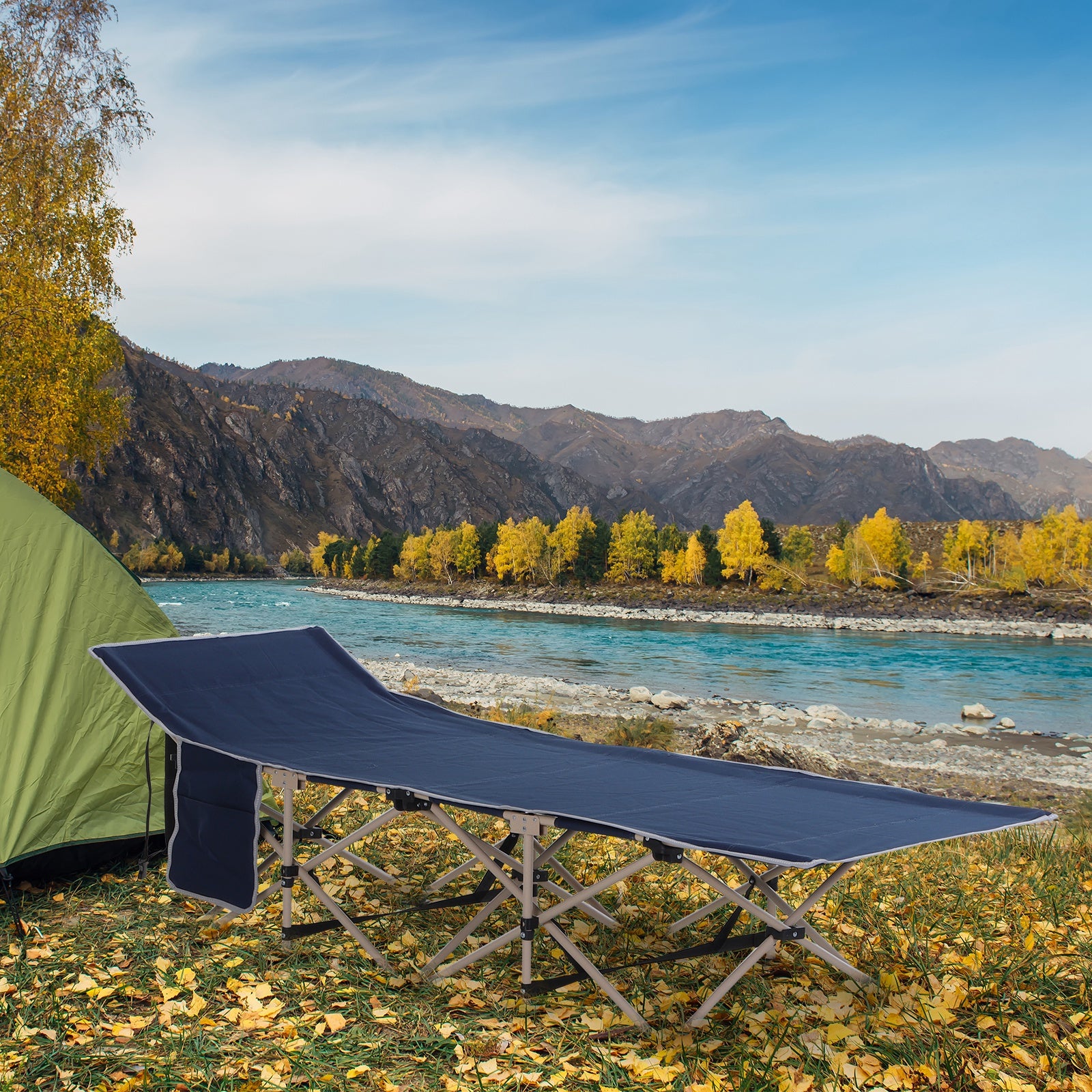 Folding Camp Bed Camping Bed with Carry Bag 190 x 68 x 52 cm Camp Bed up to 150 kg Guest Bed for Adults Folding Bed for Indoor, Outdoor, Garden Camping in Blue