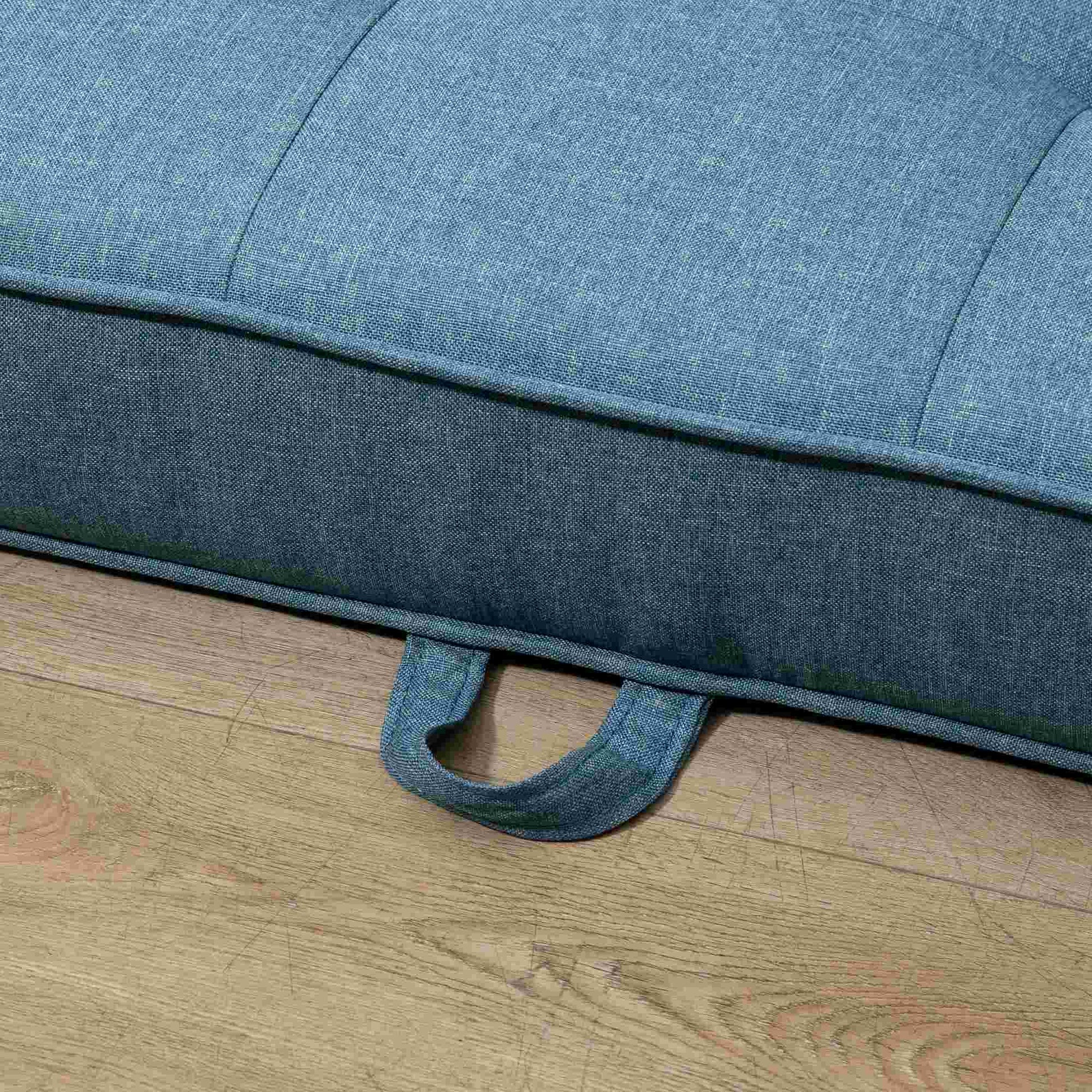 2-Seater Convertible Sofa Bed with Tufted Backrest, Cushions, and Foldable Floor Mattress, Linen-Like Fabric Sofa for Living Room, Guest Room, 147.5 x 75 x 85 cm, Blue