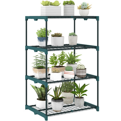 4-Tier Steel Plant Stand — Indoor/Outdoor Flower Shelf for Garden, Balcony & Living Room, 26.4 x 19.3 x 41.3 in (67 x 49 x 105 cm), Green