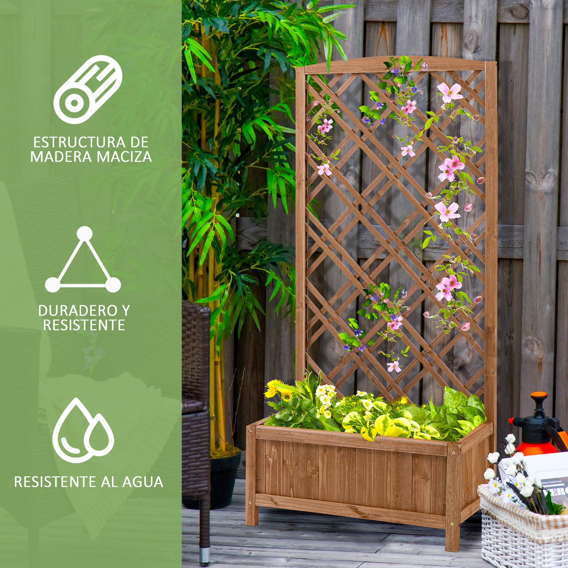 Planter with Trellis Wood Planter with Climbing Frame for Plants in Outdoor Terrace Garden Balcony 23.6x11.8x48.2 inches Natural