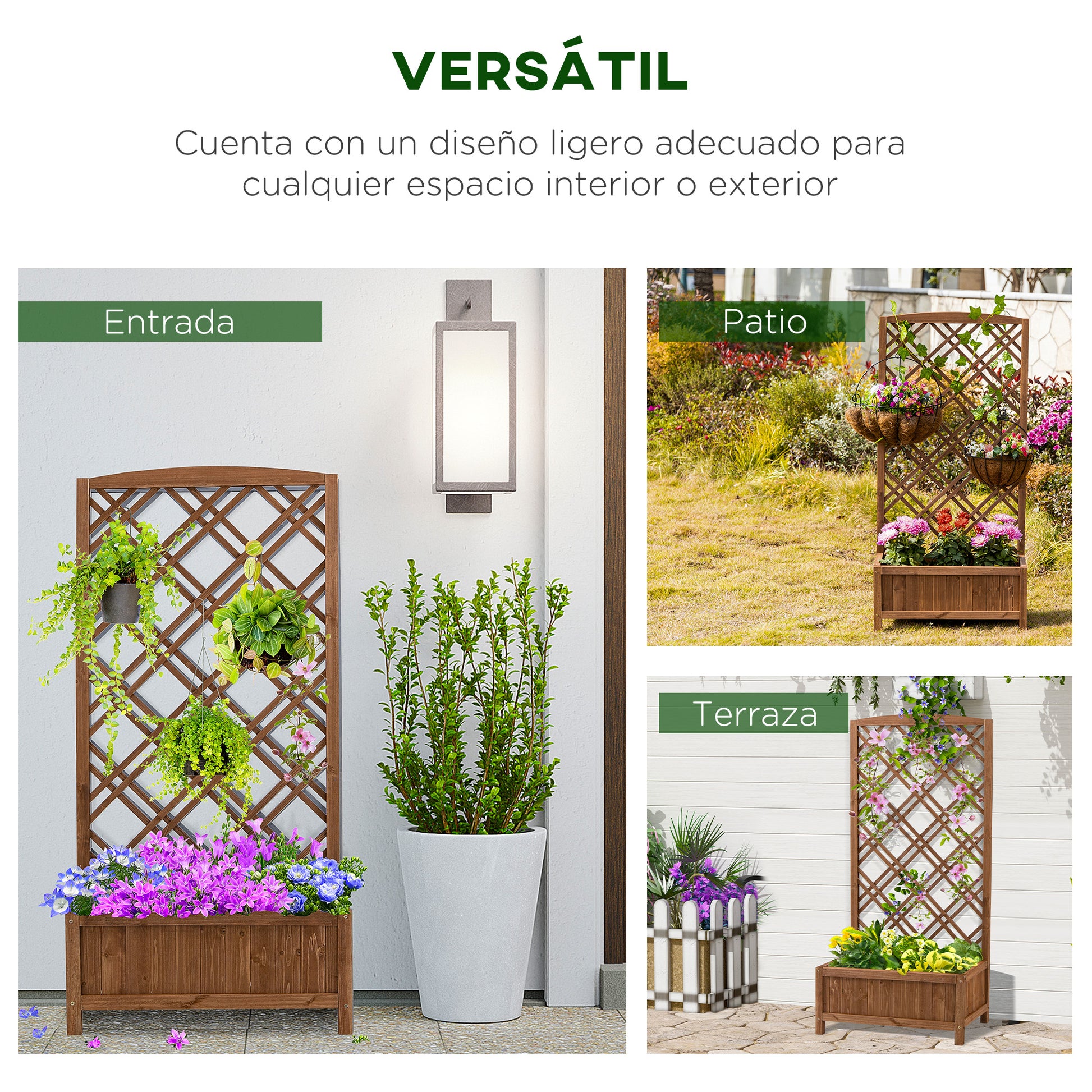 Planter with Trellis Wood Planter with Climbing Frame for Plants in Outdoor Terrace Garden Balcony 23.6x11.8x48.2 inches Natural