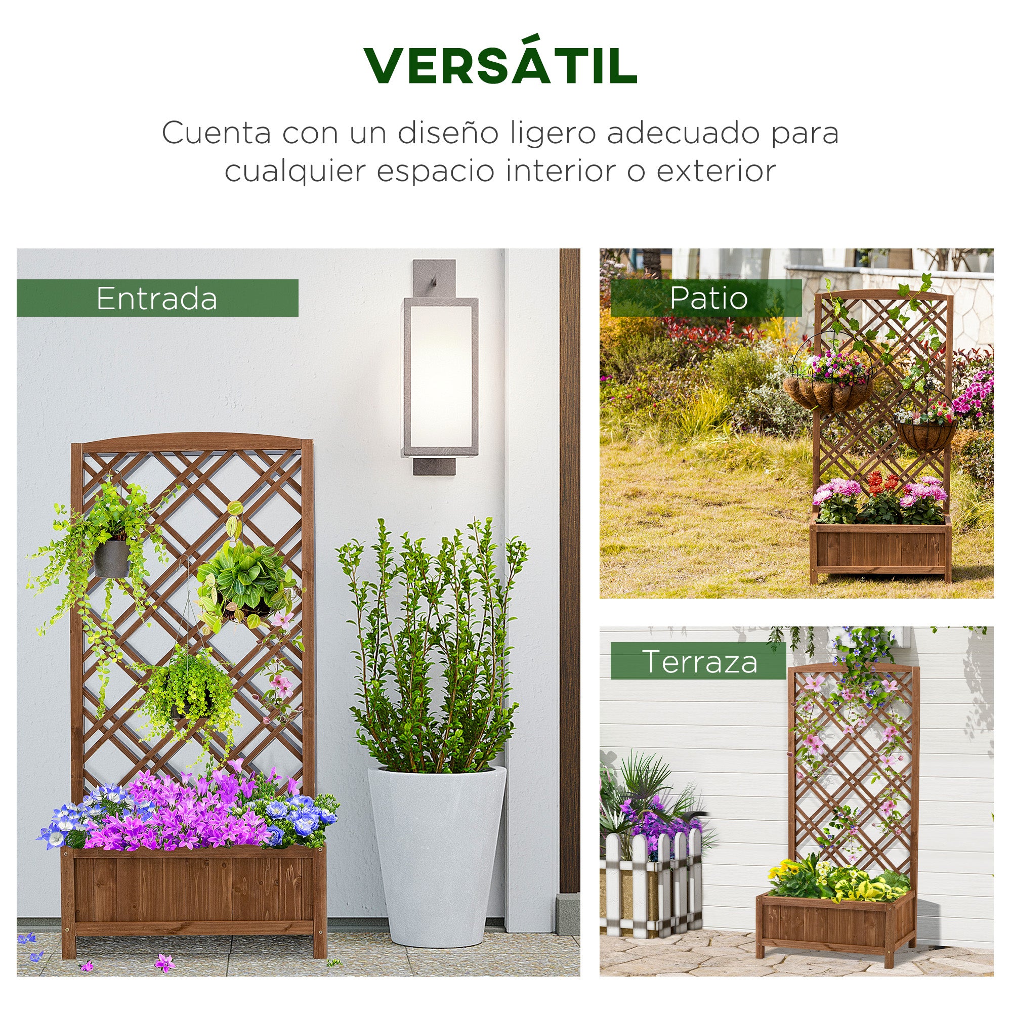 Planter with Trellis Wood Planter with Climbing Frame for Plants in Outdoor Terrace Garden Balcony 23.6x11.8x48.2 inches Natural