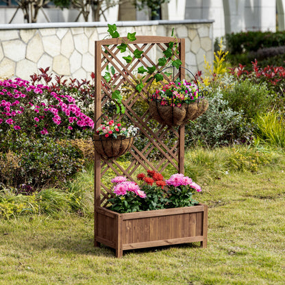 Planter with Trellis Wood Planter with Climbing Frame for Plants in Outdoor Terrace Garden Balcony 23.6x11.8x48.2 inches Natural