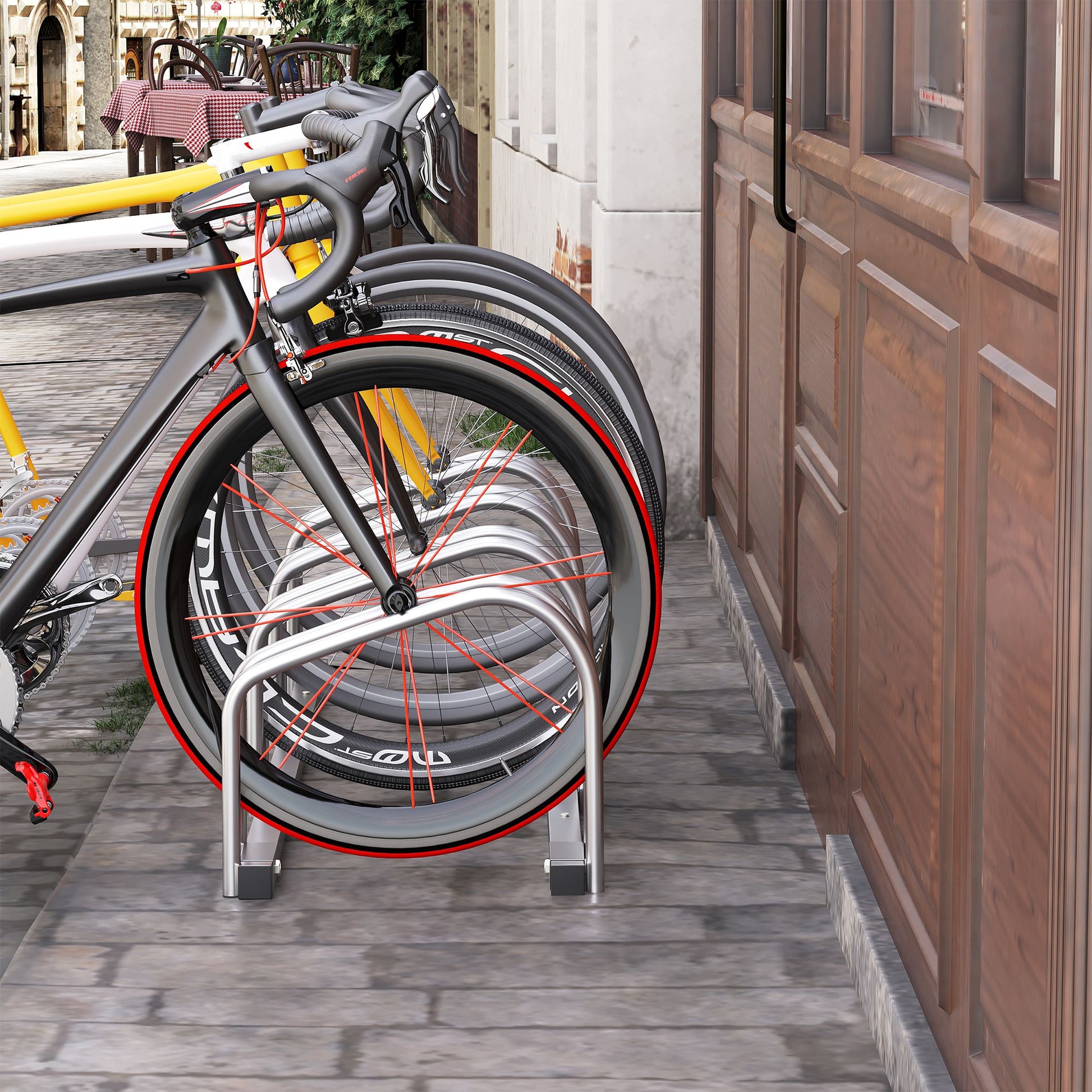 Bike Parking Rack Steel Stand for Parking Bikes on Floor or Wall Indoor and Outdoor Parking 110x33x27 cm Silver