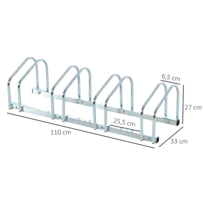 Bike Parking Rack Steel Stand for Parking Bikes on Floor or Wall Indoor and Outdoor Parking 110x33x27 cm Silver