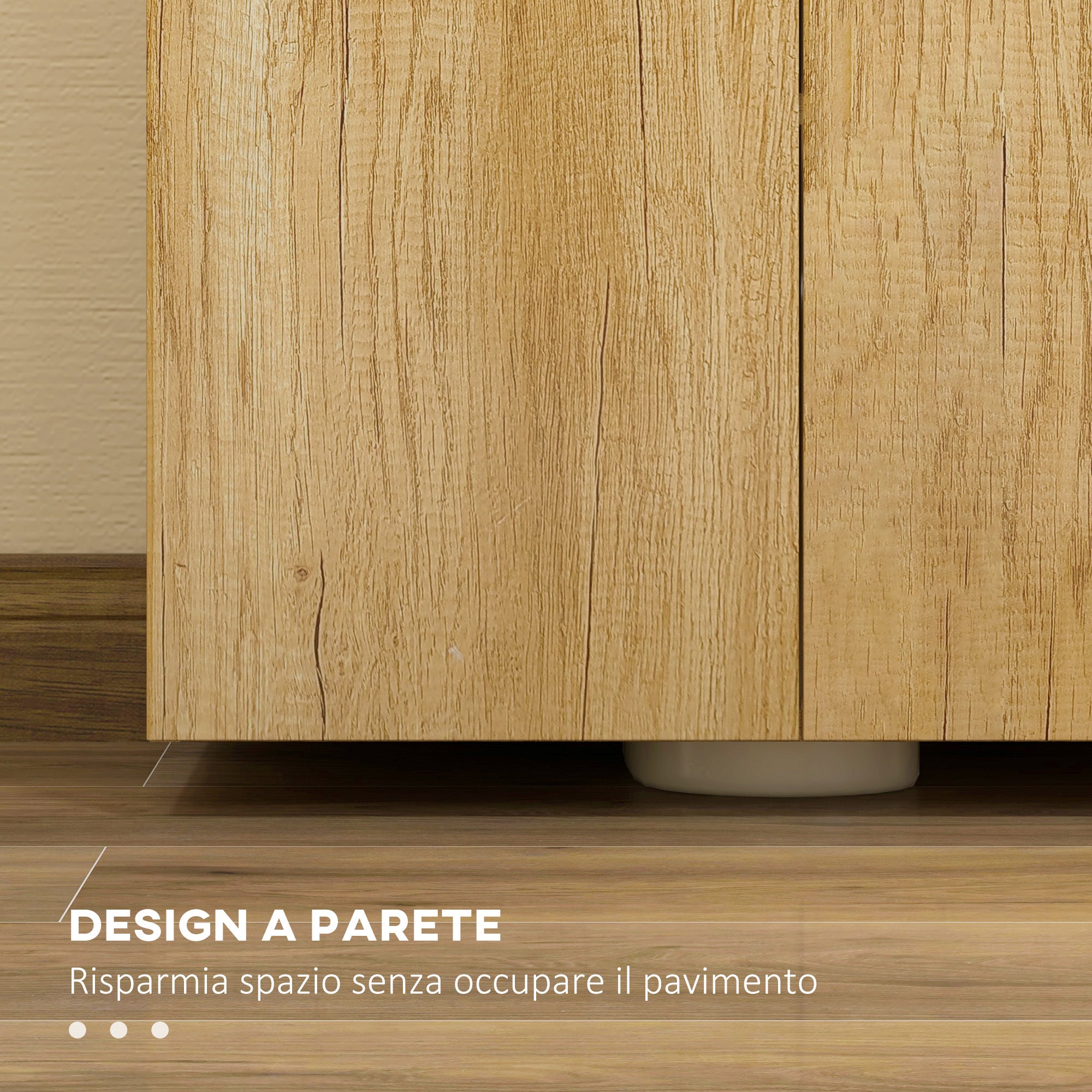 Modern Under-Sink Bathroom Vanity Unit, Wall-Mounted Cabinet with 2 Doors and 2 Shelves with U-Cutout in Wood, for Sinks with or without Pedestal, Natural Color