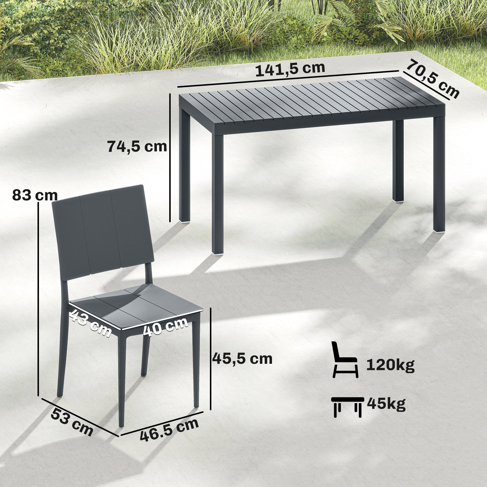 4-Person Garden Furniture Set with Stackable Chairs - PP Slatted Table & Chairs for Balcony and Patio, Anthracite Gray