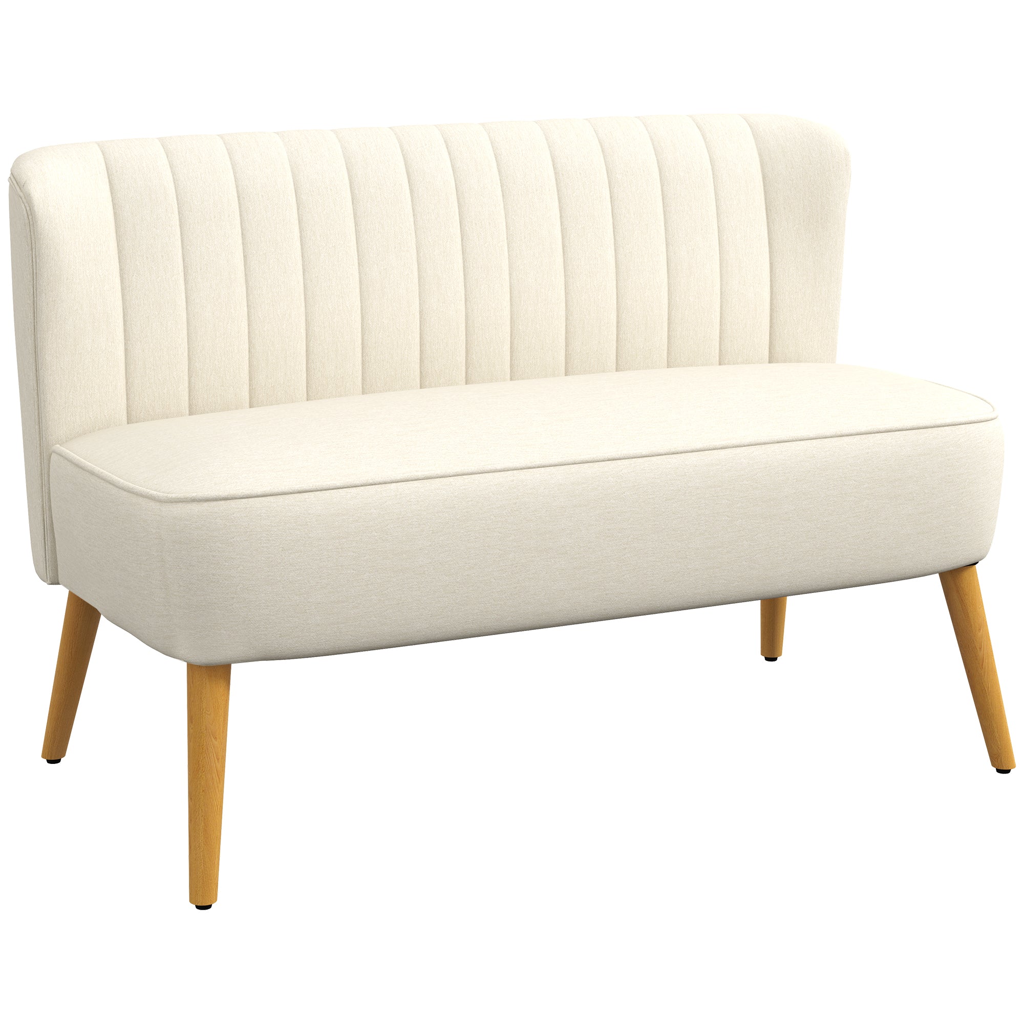 2-Seater Fabric Sofa Upholstered Double Sofa Retro Look Seating Furniture Lounge Sofa Wooden Frame Cream White 117 x 56.5 x 77 cm