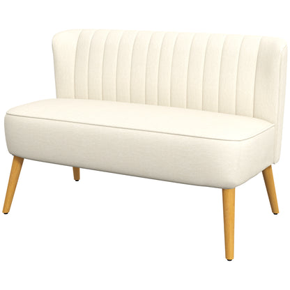 2-Seater Fabric Sofa Upholstered Double Sofa Retro Look Seating Furniture Lounge Sofa Wooden Frame Cream White 117 x 56.5 x 77 cm