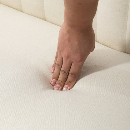 2-Seater Fabric Sofa Upholstered Double Sofa Retro Look Seating Furniture Lounge Sofa Wooden Frame Cream White 117 x 56.5 x 77 cm