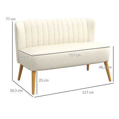 2-Seater Fabric Sofa Upholstered Double Sofa Retro Look Seating Furniture Lounge Sofa Wooden Frame Cream White 117 x 56.5 x 77 cm