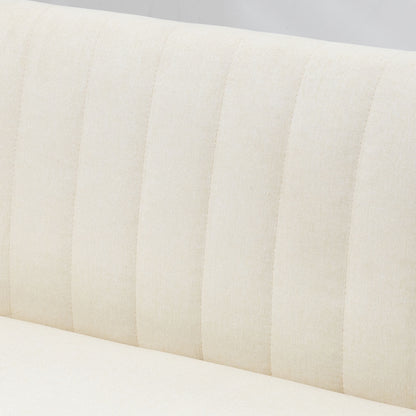 2-Seater Fabric Sofa Upholstered Double Sofa Retro Look Seating Furniture Lounge Sofa Wooden Frame Cream White 117 x 56.5 x 77 cm