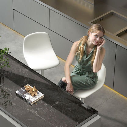 Set of 2 Bar Stools High Kitchen Stools Adjustable Height 84-104 cm with Backrest and Footrest Upholstered in PU 360° Swivel for Dining Counter White