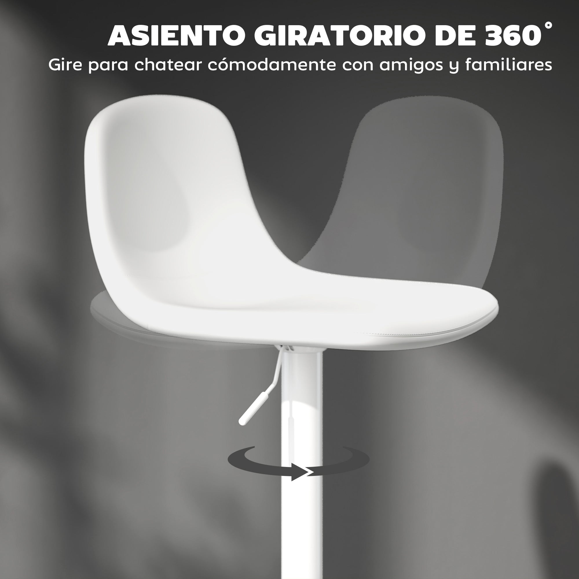 Set of 2 Bar Stools High Kitchen Stools Adjustable Height 84-104 cm with Backrest and Footrest Upholstered in PU 360° Swivel for Dining Counter White