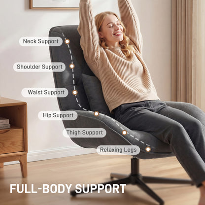 Swivel Chair with Lumbar Pillow, Chenille Upholstery, High Back, Steel Legs — Dark Gray