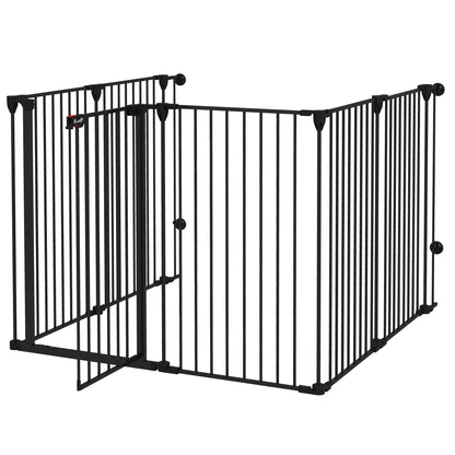 Foldable Gate for Medium and Large Dogs with Double Lock 6-Panel Steel and Plastic Construction, Indoor Safety Gate, 123x102x100 cm, Black