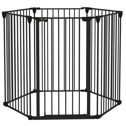 Foldable Gate for Medium and Large Dogs with Double Lock 6-Panel Steel and Plastic Construction, Indoor Safety Gate, 123x102x100 cm, Black