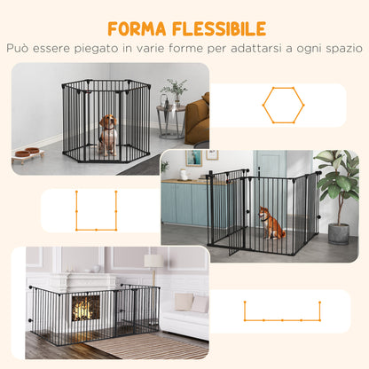 Foldable Gate for Medium and Large Dogs with Double Lock 6-Panel Steel and Plastic Construction, Indoor Safety Gate, 123x102x100 cm, Black