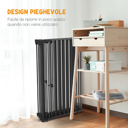 Foldable Gate for Medium and Large Dogs with Double Lock 6-Panel Steel and Plastic Construction, Indoor Safety Gate, 123x102x100 cm, Black