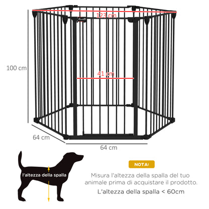 Foldable Gate for Medium and Large Dogs with Double Lock 6-Panel Steel and Plastic Construction, Indoor Safety Gate, 123x102x100 cm, Black