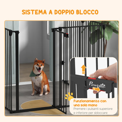 Foldable Gate for Medium and Large Dogs with Double Lock 6-Panel Steel and Plastic Construction, Indoor Safety Gate, 123x102x100 cm, Black